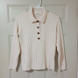 Skin Womens 1/4 Button Long Sleeve Pullover Sweater Top Cream Size S